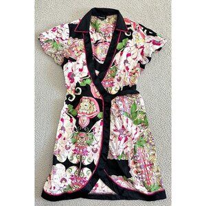 Vintage Bebe Silk Kimono Dress Wrap Belted Asian 90s Y2K